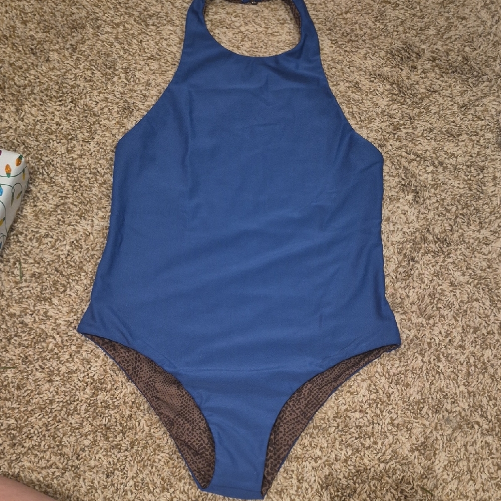 acacia swimwear Blue High-Neck One-Piece Swimsuit